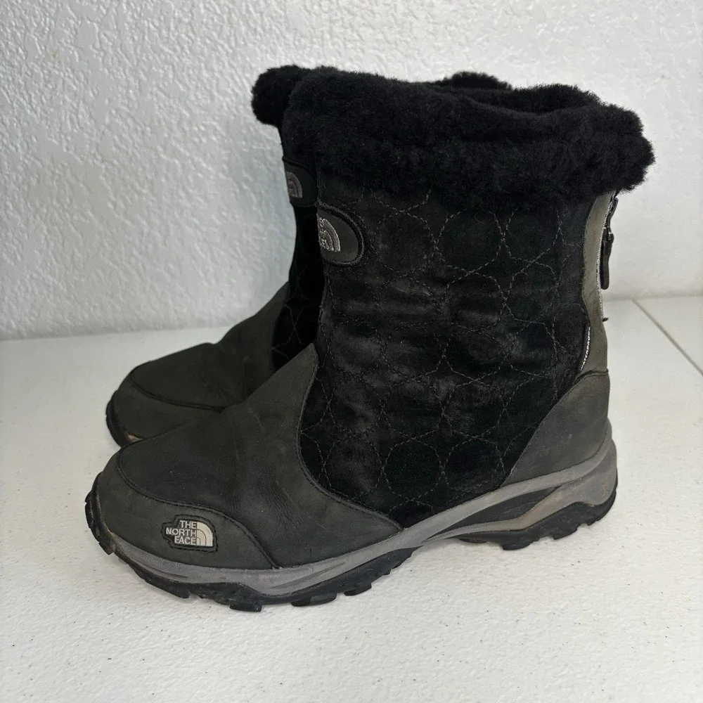 The North Face Snow Boots Womens Size 7 Black Suede Waterproof Primaloft Winter